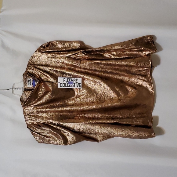 Future Collective Women's Puff Shoulder Long Sleeve Mock Neck Blouse Copper - Picture 10 of 16